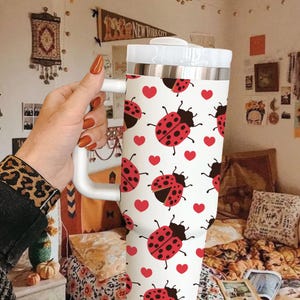 Gobelet coccinelle rouge 30 oz/40 oz, joli gobelet coccinelle coeur 40 oz, cadeau pour les amateurs de coccinelles, tasse coccinelle personnalisée pour elle