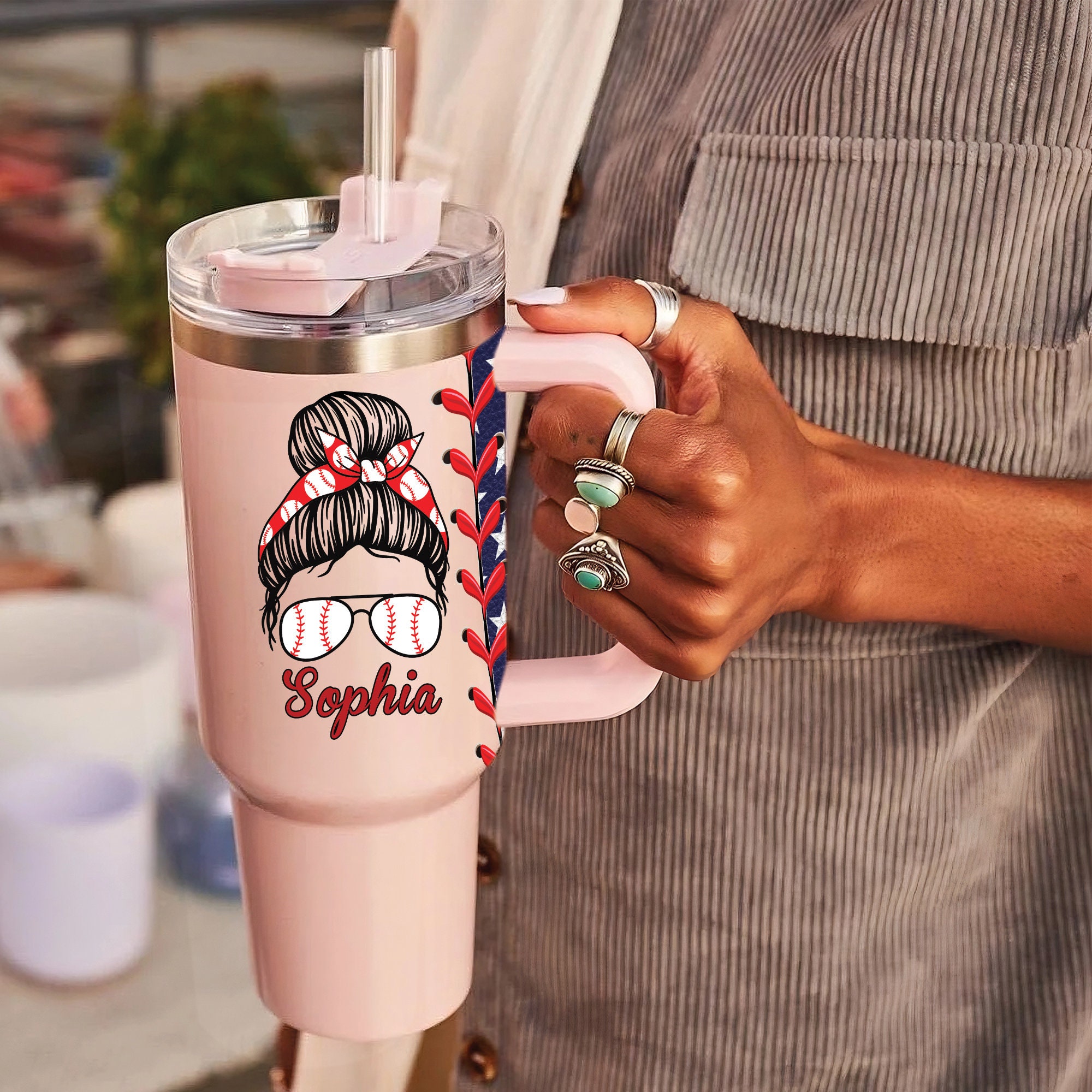 Mother's Day Baseball Mama 40oz Personalized Tumbler - Custom Name Gift for Baseball Mom - Keeps Drinks Cool for Hours, Stainless Steel, Leak-Proof, Travel-Friendly