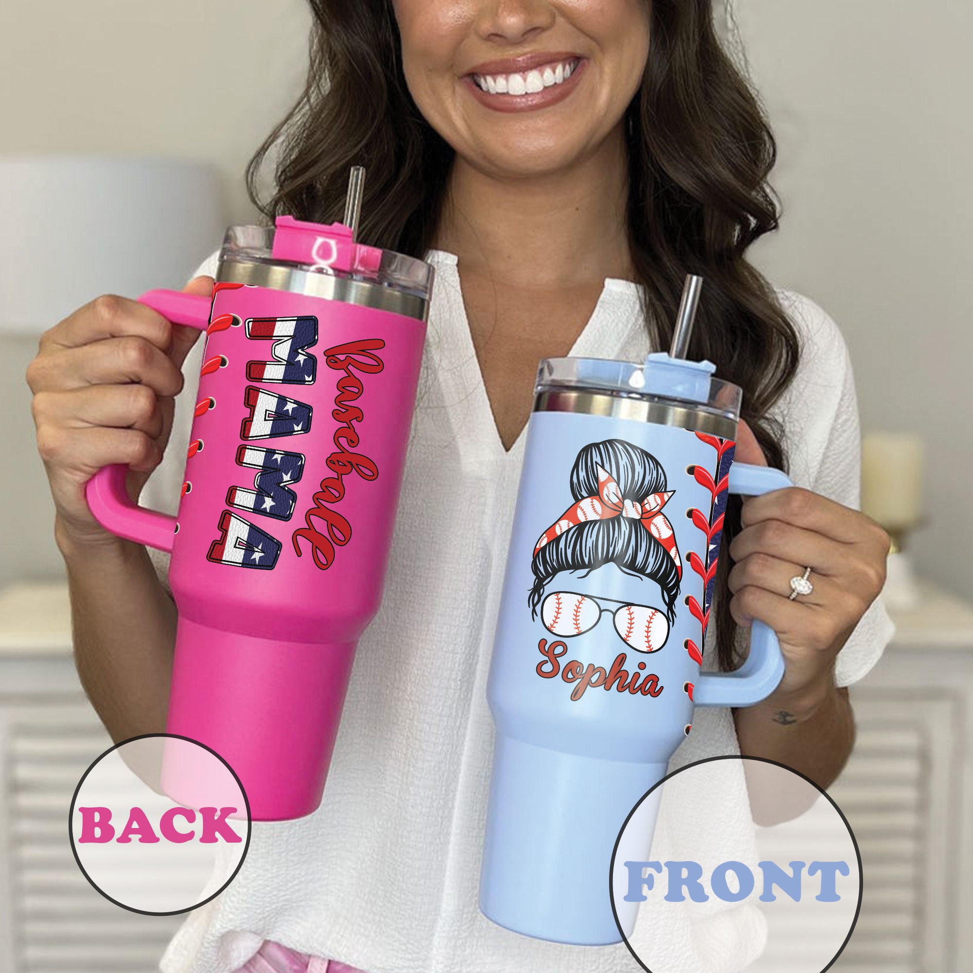 Mother's Day Baseball Mama 40oz Personalized Tumbler - Custom Name Gift for Baseball Mom - Keeps Drinks Cool for Hours, Stainless Steel, Leak-Proof, Travel-Friendly