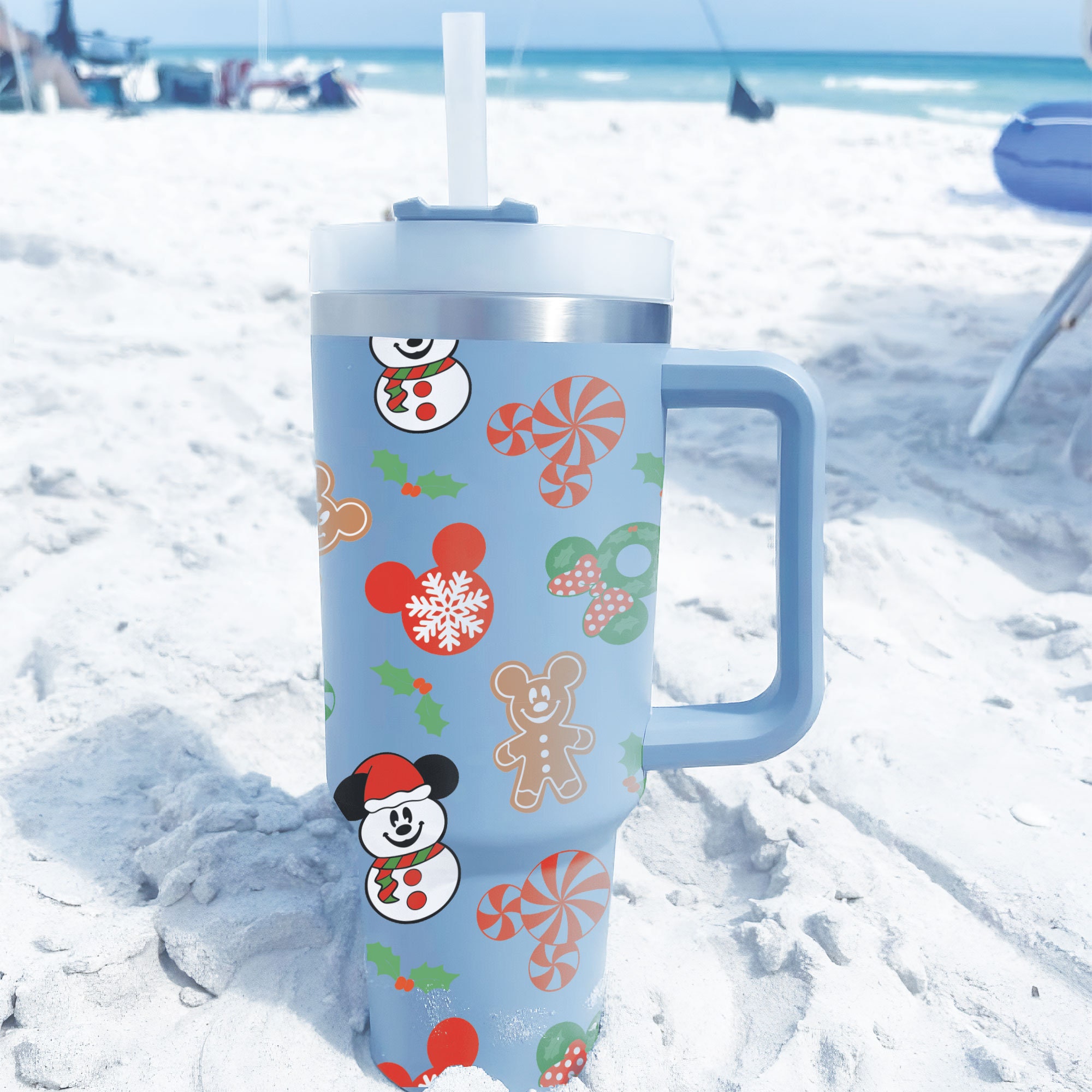 Christmas Mouse and Friends 40oz Tumbler, Gingerbread Christmas Tumbler, Christmas Family Trip Tumbler, Stainless Steel Tumbler with Straw