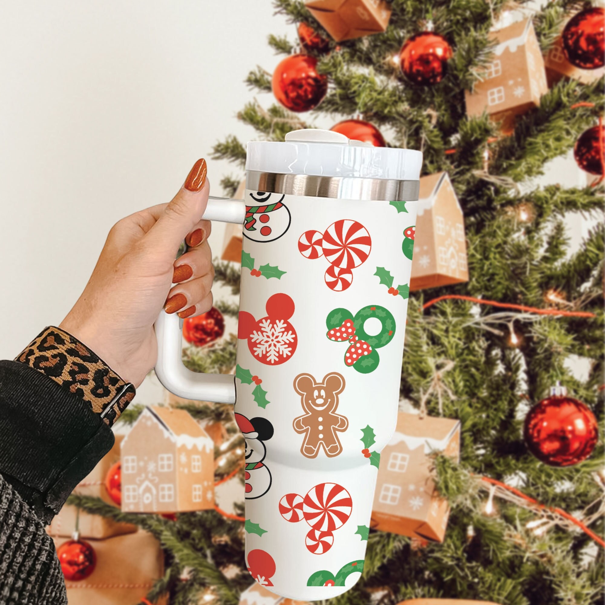 Christmas Mouse and Friends 40oz Tumbler, Gingerbread Christmas Tumbler, Christmas Family Trip Tumbler, Stainless Steel Tumbler with Straw