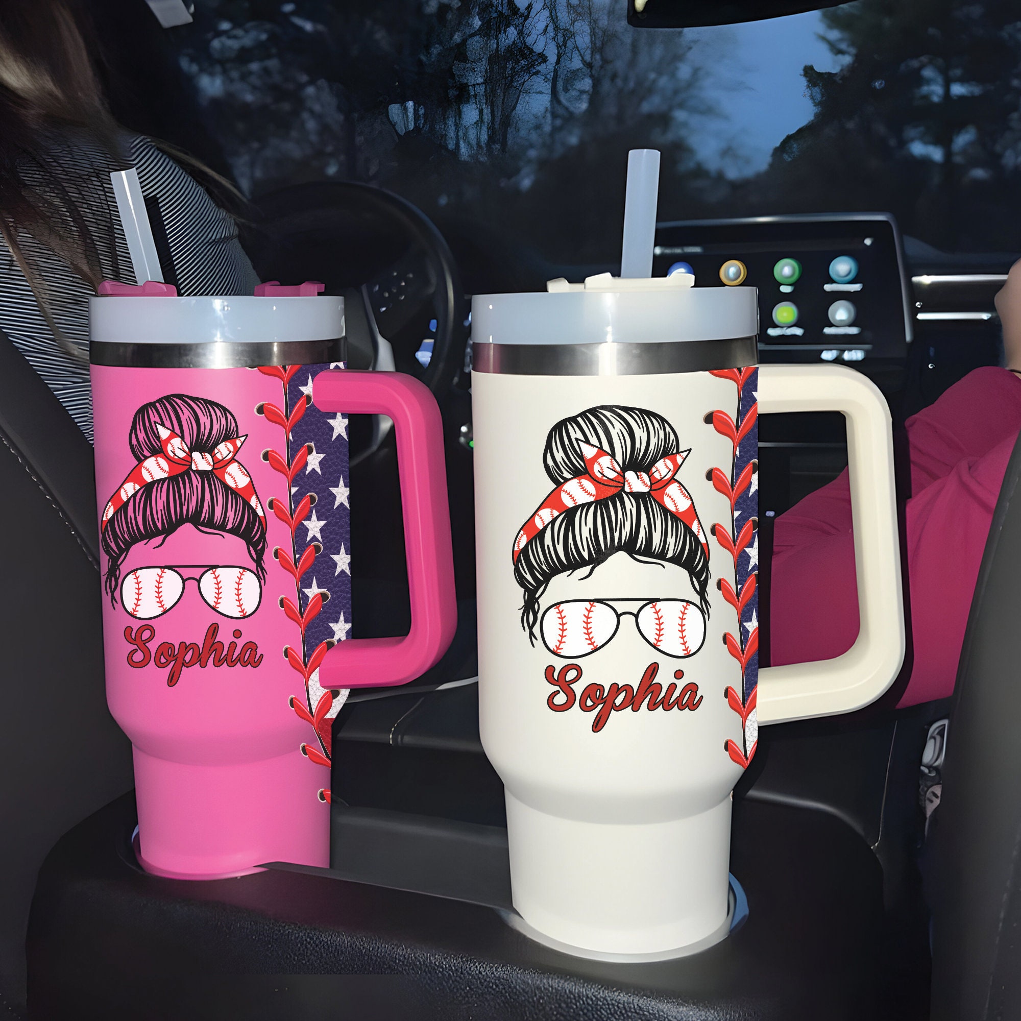 Mother's Day Baseball Mama 40oz Personalized Tumbler - Custom Name Gift for Baseball Mom - Keeps Drinks Cool for Hours, Stainless Steel, Leak-Proof, Travel-Friendly