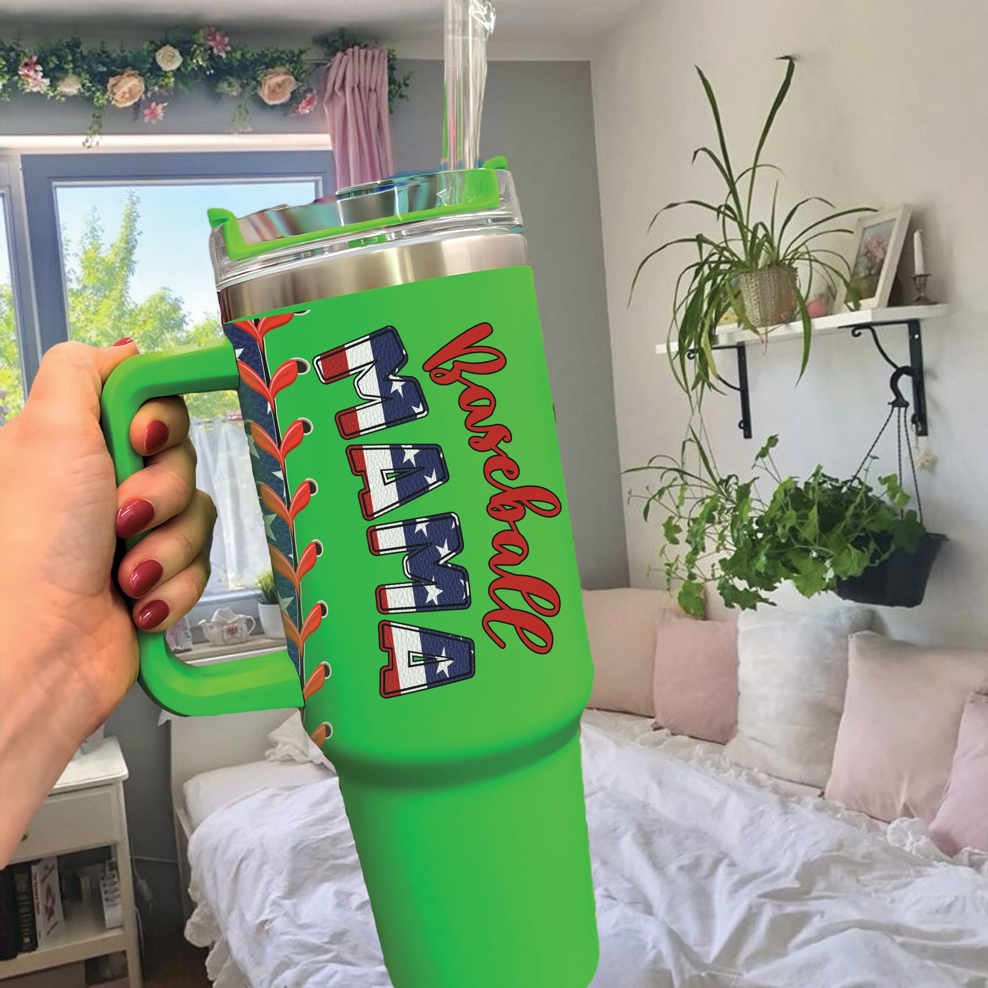 Mother's Day Baseball Mama 40oz Personalized Tumbler - Custom Name Gift for Baseball Mom - Keeps Drinks Cool for Hours, Stainless Steel, Leak-Proof, Travel-Friendly