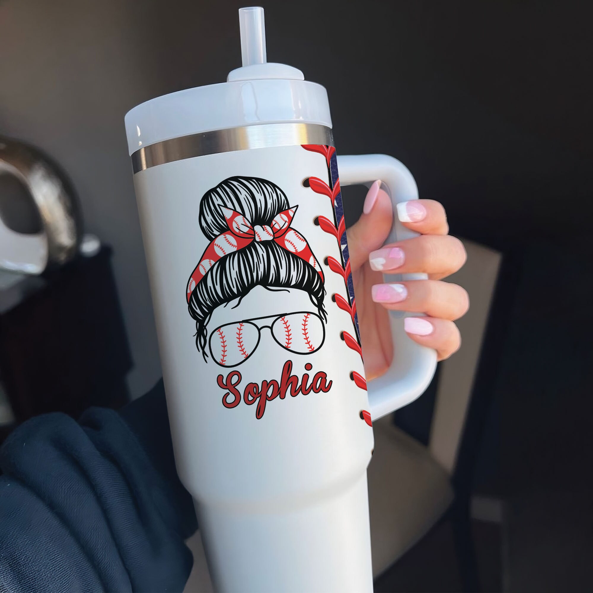 Mother's Day Baseball Mama 40oz Personalized Tumbler - Custom Name Gift for Baseball Mom - Keeps Drinks Cool for Hours, Stainless Steel, Leak-Proof, Travel-Friendly