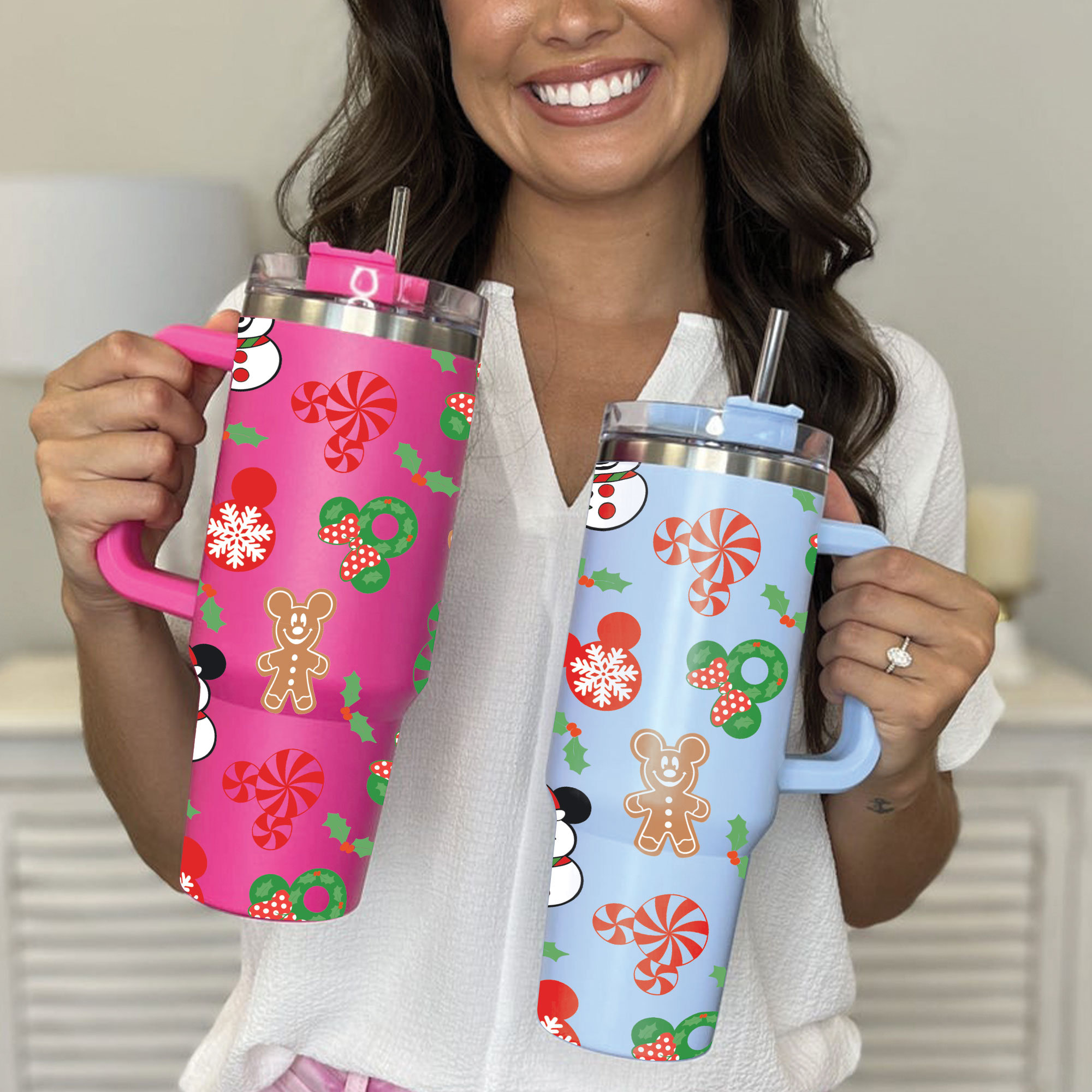 Christmas Mouse and Friends 40oz Tumbler, Gingerbread Christmas Tumbler, Christmas Family Trip Tumbler, Stainless Steel Tumbler with Straw