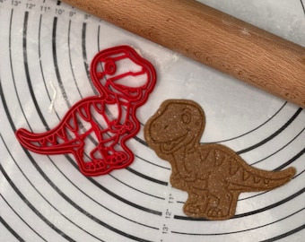 Cortador de galletas y molde de dinosaurio bebé Tyrannosaurus Rex T-Rex de 4,5 pulgadas de escala producido por 3D Kitchen Art