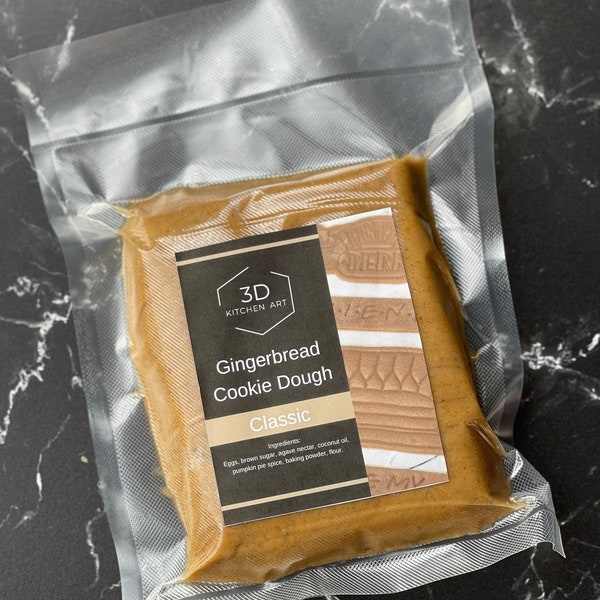 Organic Gingerbread Cookie Dough "Classic" Ready-to-Bake (Roll Out) Produced by 3D Kitchen Art  (1.8 lb +-680g) Vacuum Sealed