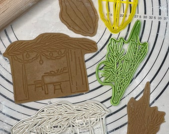 Sukkot Set (Sukkah, Etrog, Arba Minim) Cookie Cutter & Mold Produced by 3D Kitchen Art