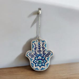 Adorno de mano de Hamsa / Mal de ojo / Decoración esotérica / Decoración espiritual / Adorno de cerámica / Decoración boho / Decoración de pared / Yoga / Decoración judía