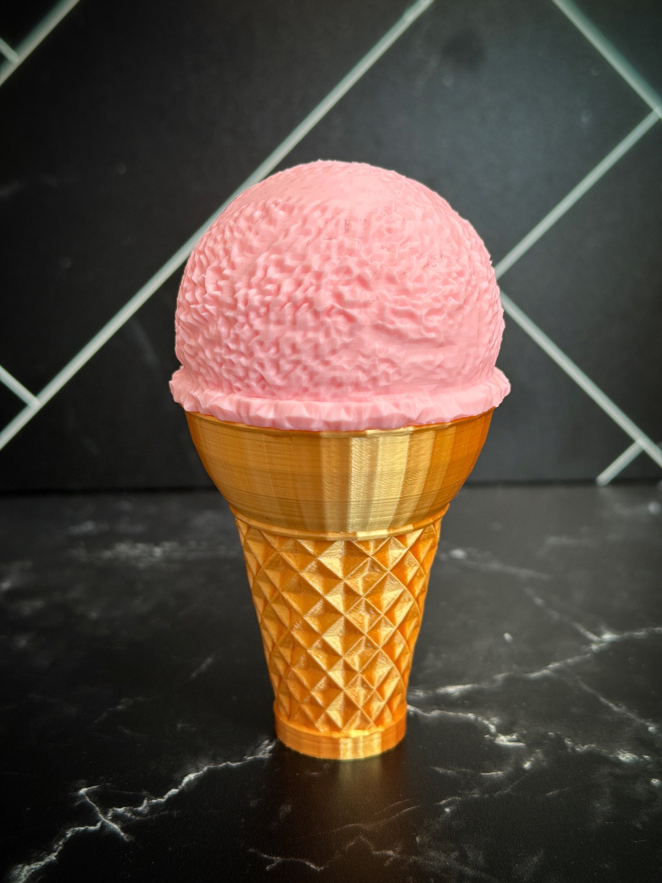 3D Printed One Scoop “Strawberry” Ice Cream Cone Produced by 3D Kitchen Art