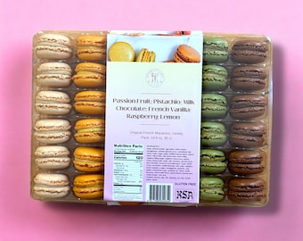 FREE SHIPPING! 36 Delicious French Macarons Variety Pack, Passion Fruit, Pistachio, Milk Chocolate, Vanilla, Raspberry, Lemon 14.8 oz 36 ct