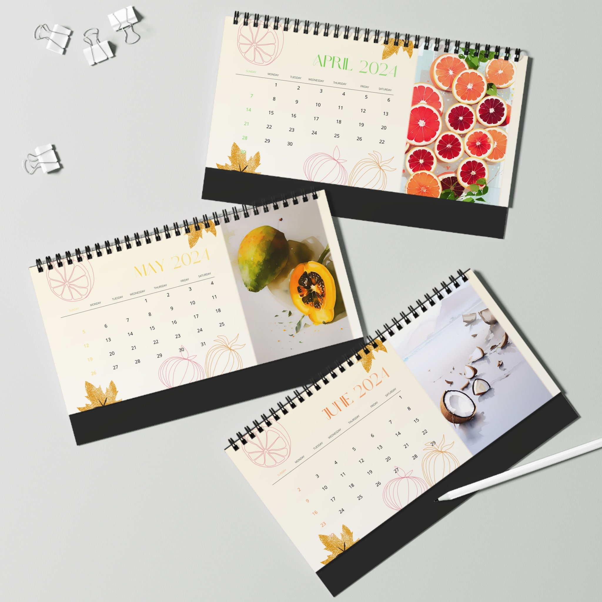 2023 2024 Calendar Fruit Calendar Desk Calendar Watercolor Etsy