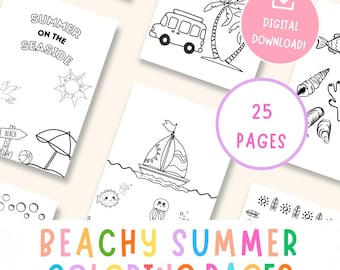 25 Beach Coloring Pages for kids Summer Activity Sheets Color Activity Quiet Time Travel Worksheetd Digital Download to Print at Home