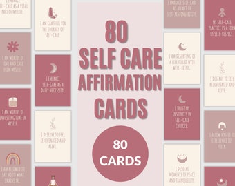 80 Self Care Affirmations, Affirmation Template, Positive Affirmations, Affirmation Cards, Editable in Canva, Self Love Affirmations.