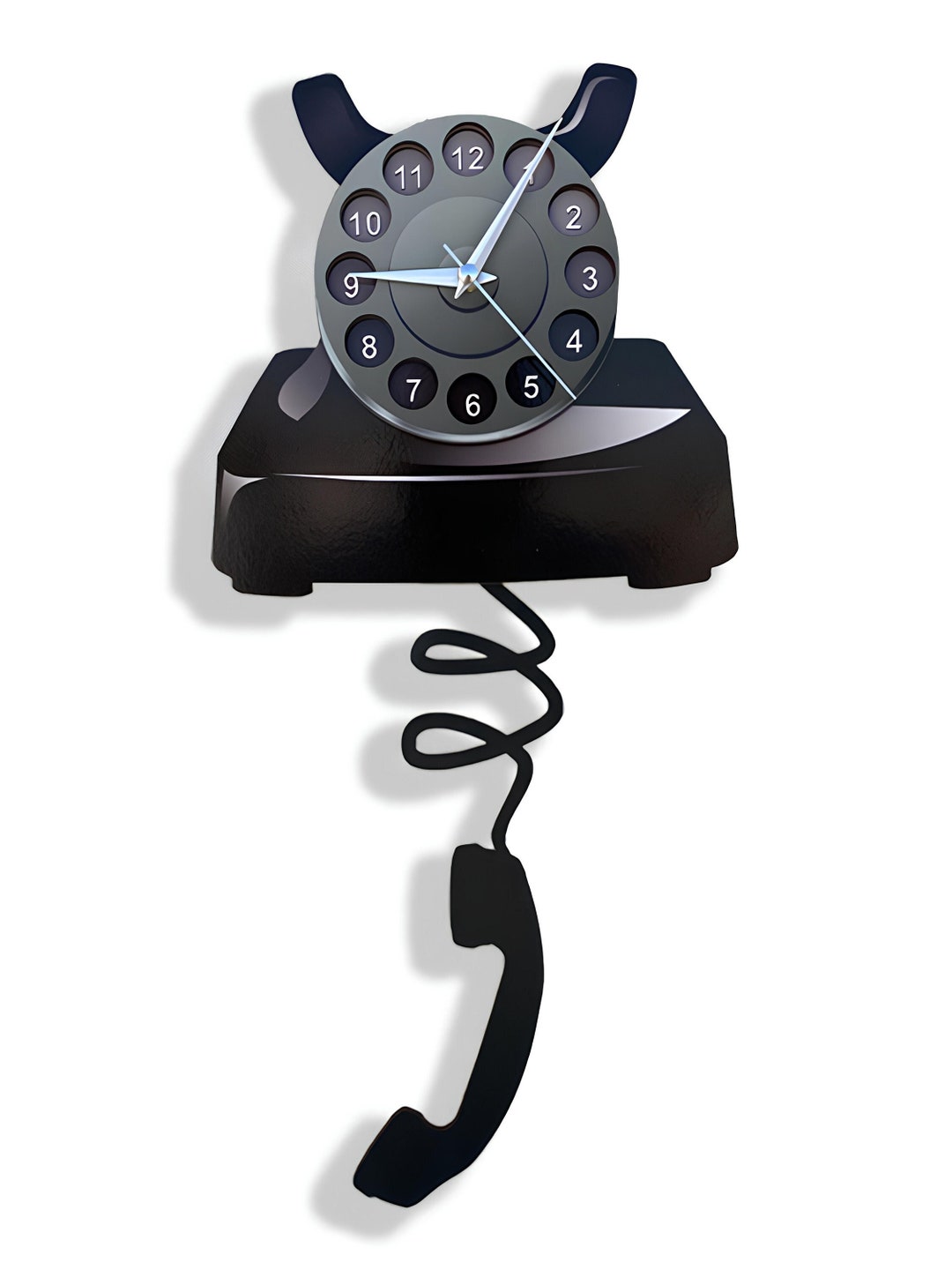Rotary Dial Telephone Wall Clock With Swinging Cord Vintage Clock Decor