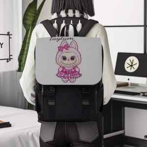 Personalized Cute Monster Backpack for Girls | Custom Name Character Bag | Fluffy Bunny Backpack with Bows | Back to School Gift