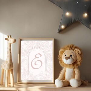 Floral Monogram Wall Art – Personalized Vintage-Inspired Nursery or Wedding Decor – Elegant Custom Initial Print with Color Options