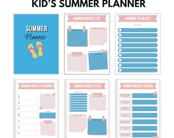 Planificador de verano para niños / Tabla de tareas, plan de actividades y lista de verificación para niños / Imprimible en Canva / Horario y calendario