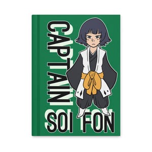 May include: Green notebook featuring a cartoon illustration of a character with short dark hair, wearing a black and white outfit with a yellow sash. The text "CAPTAIN" and "SOI FON" are printed vertically on the left side.