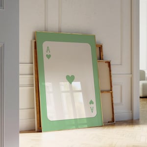 Trendy Ace of Hearts Wall Art Print, How Lucky Are We Poster, Retro Trendy Aesthetic Print, Sage Green Playing Card Poster