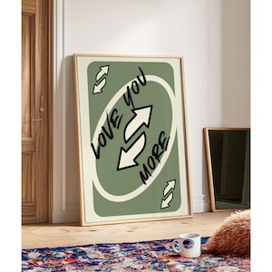 Impression tendance Love You More, impression d'art mural rétro vert sauge, imprimable, affiche de cartes à jouer, art mural girly, décoration murale preppy, impression esthétique