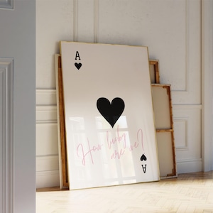 Trendy Ace of Hearts Wall Art Print, Pink How Lucky Are We Poster, Retro Trendy Aesthetic Print, Sage Black Playing Card Poster