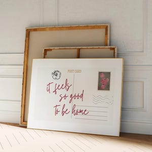 It Feels So Good To Be Home, Cute Girly Vintage Postcard Poster, Horizontal Wall Art Print, Retro Apartment Aesthetic, Trendy Wall Art Print