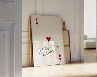 Ace of Hearts Wall Art Print, Retro Playing Card Poster