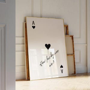 Trendy Ace of Hearts Wall Art Print, How Lucky Are We Poster, Retro Trendy Aesthetic Print, Sage Black Playing Card Poster