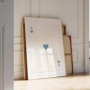Trendy Ace of Hearts Wall Art Print, How Lucky Are We Poster, Retro Trendy Aesthetic Print, Sage Blue Playing Card Poster