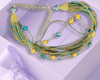 Ripe Grape Multistrand Beaded Necklace, Artisan Statement Jewelry, Spiritual Symbolism