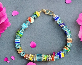 Bright Rainbow Bracelet – Colorful Glass Bead Bracelet – Fun Beaded Jewelry Gift