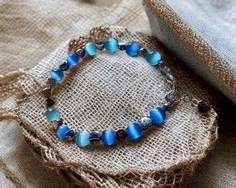 Armband met kattenoogkralen – Handgemaakte edelsteen sieraden, elegante armband voor elke dag, spiritueel cadeau