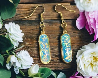 Iridescent Blue Drop Earrings, Celestial Dangle Jewelry, Handmade Statement Talisman