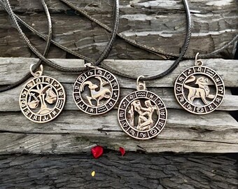 Celestial Zodiac Sign Coin Necklace – Birthday Gift for Him