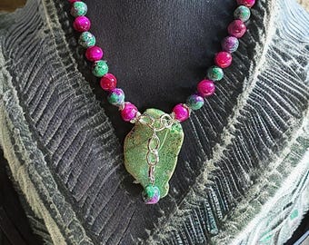 Handmade Agate & Jasper Beaded Necklace – Gemstone Statement Jewelry