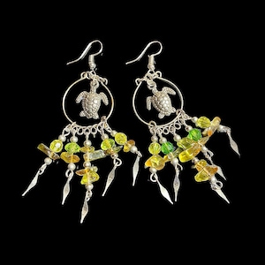 Turtle Earrings - Green Hue Gemstone Turtle Earrings