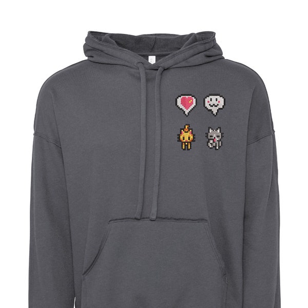 Stardew Valley Cats Embroidered Hoodie | Unisex Video Game Sweater | Embroidery Pixel Art | Cosy Gaming Gift | Super Soft Gamer Jumper