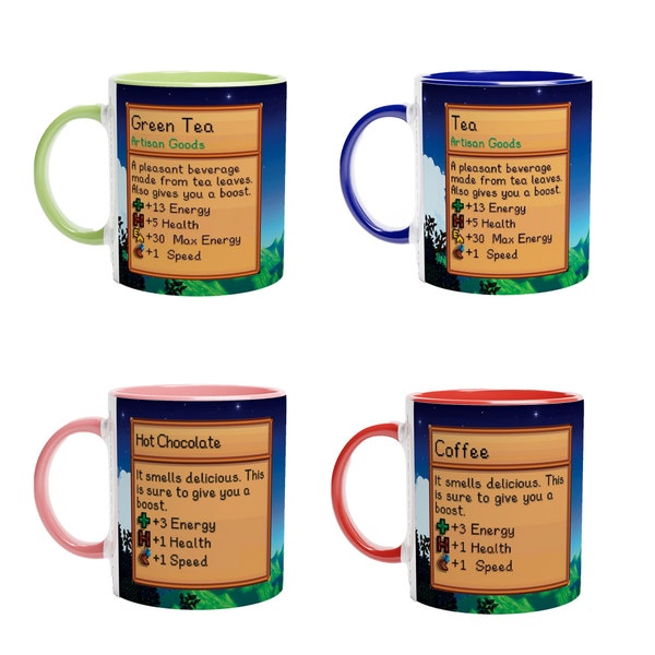 Stardew Valley Spiel Becher | Kaffee / Tee / Heiße Schokolade / Grüner Tee | Gemütliches Gaming Geschenk | Handwerkliche Waren Artikelkarte