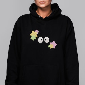 Soot Sprites Embroidered Hoodie | Black Soots Eyes and Stars Jumper | Studio Anime Gift