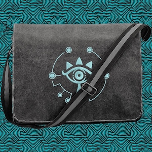 Zelda Sheikah Messenger Tasche | Gesticktes leuchtendes Auge | Leuchtet im Dunkeln! | TOTK Laptop Tasche | BOTW Stickerei