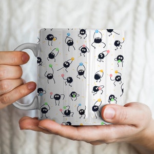 Soot Sprites Mug | Susuwatari Pattern | Black Soots | Makkuro Kurosuke | Anime Coffee Cup | Cute Gift Idea