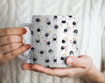 Soot Sprites Mug | Susuwatari Pattern | Black Soots | Makkuro Kurosuke | Anime Coffee Cup | Cute Gift Idea
