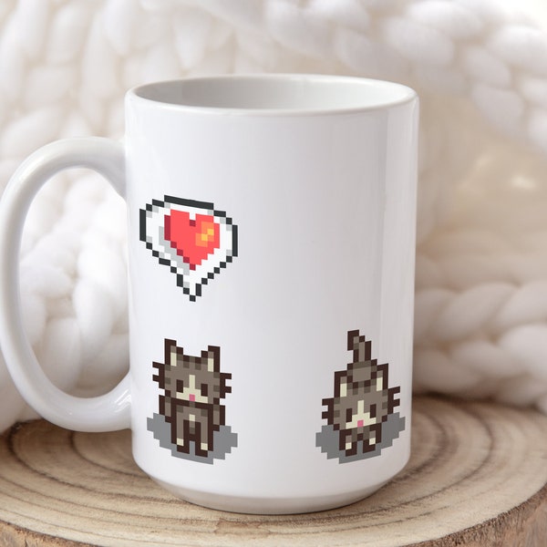 Stardew Valley Cats Mug | Ginger Cats | Grey Cats | Pixel Art | Emotes | Cute 11oz Gaming Gift Idea