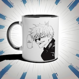 Taza Jujutsu Kaisen / Satoru Gojo / ¿Estás llorando? / Panel Manga / Blanco Negro / Anime 11oz Cerámica