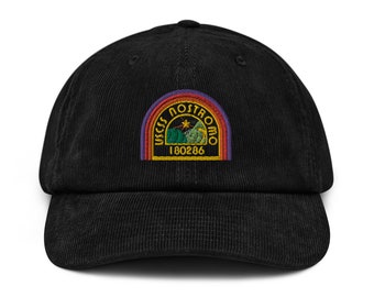 Alien Movie Trilogy Hat | Embroidered Baseball Cap | USCSS Nostromo Rainbow Logo | Film Franchise Inspired | Organic Cotton / Corduroy