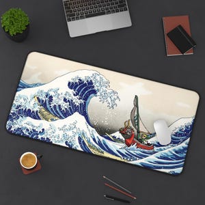 Zelda Great Wave XL Desk Mat | Link & Wind Waker off Kanagawa