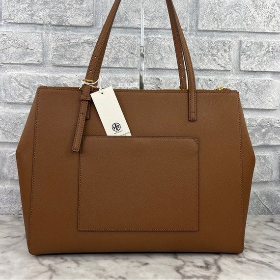 Tory Burch Emerson Large Double Zip Tote in Moose Brown