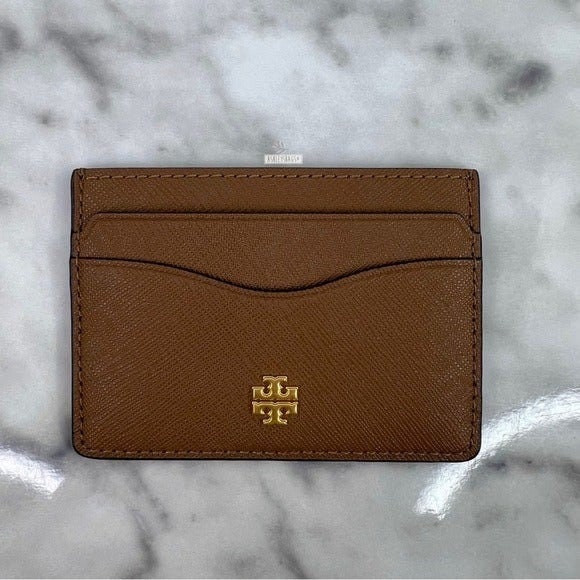 NWT Tory Burch Emerson Saffiano Leather Slim Card Case GRAY HERON