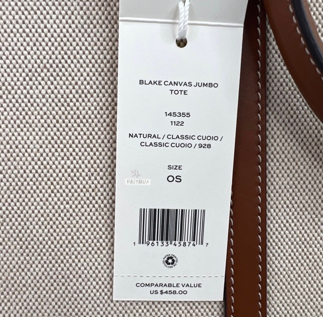 Tory Burch Bag Blake Canvas Jumbo Tote Leather Natural Classic Cuoio GUC  Multiple - $323 (29% Off Retail) - From Elizabeth